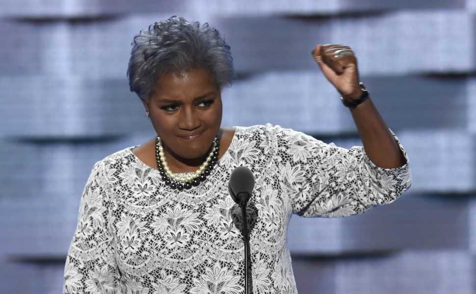 DNC Vice-Chair Donna Brazile gestures during Day 2 of the Democratic National Convention at the Wells Fargo Center in Philadelphia, Pennsylvania, July 26, 2016. / AFP / SAUL LOEB (Photo credit should read SAUL LOEB/AFP/Getty Images)