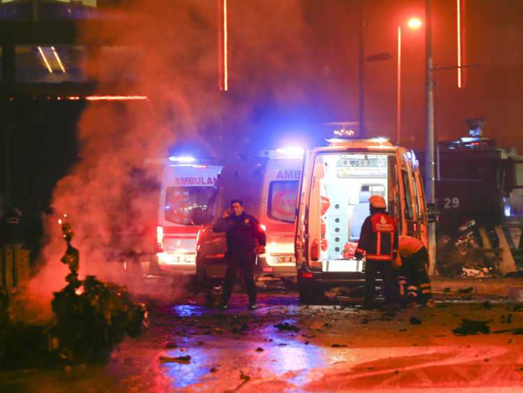 Police arrive at the site of an explosion in central Istanbul